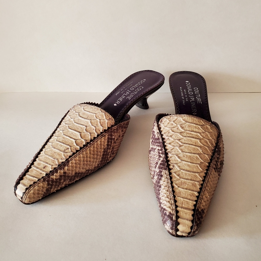 Donald J. Pliner Beige Snake Mules/Slides